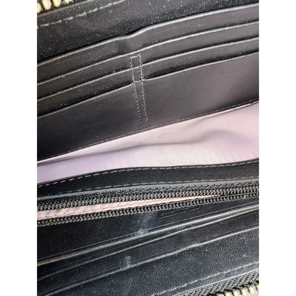 Coach Black Gold Horse and Carriage Script Canvas Zip Around Long Wallet Buckle - Picture 7 of 9
